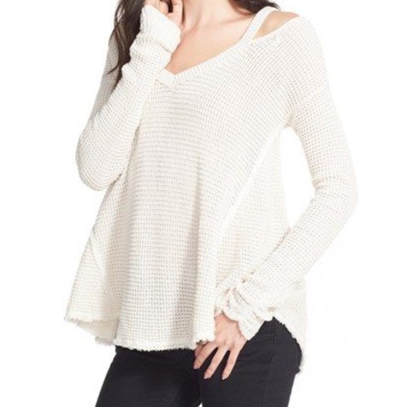 Free People Sweaters - Free People Waffle-Knit Cold Shoulder Sweater